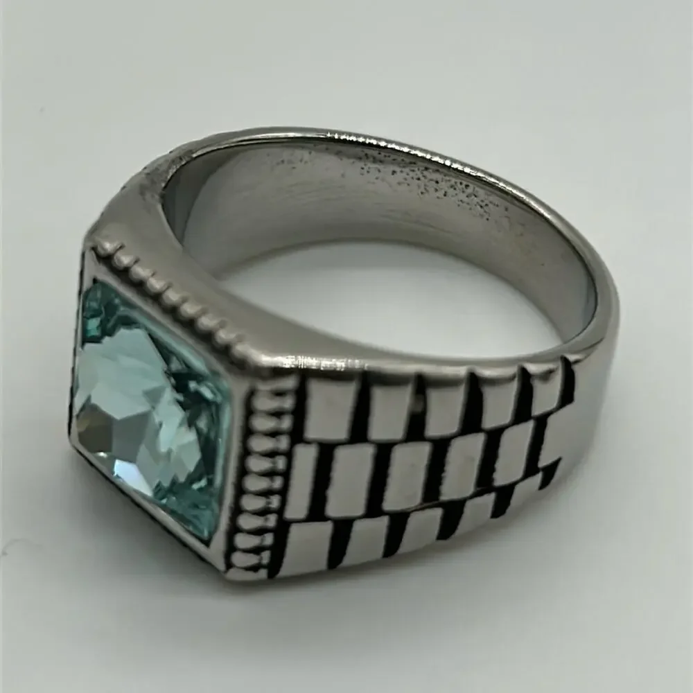 Aqua Cubic Zirconia Handmade Men's Ring Size 12 NWT